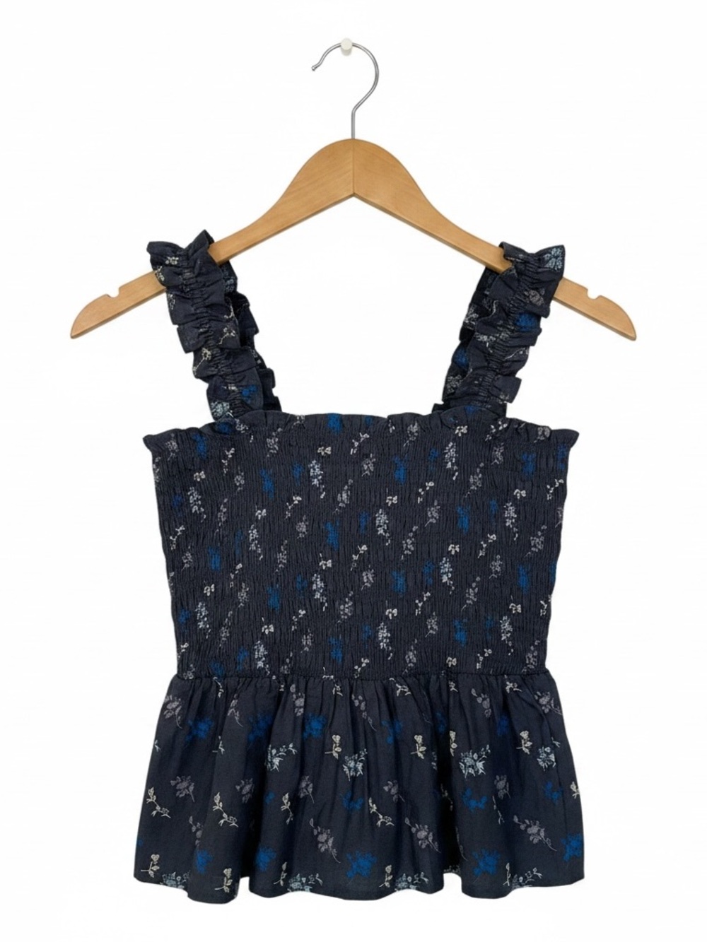 universal thread blue floral smocked peplum tank